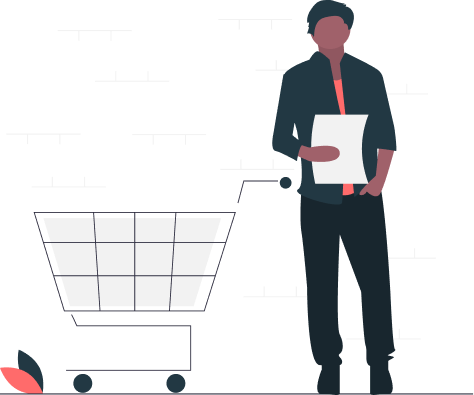 guy with a cart and a shoppig list